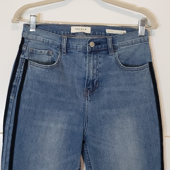 Pacsun Vintage Icon Jeans Straight Leg High Rise Black Velvet Stripes Size 28 - Picture 2 of 14